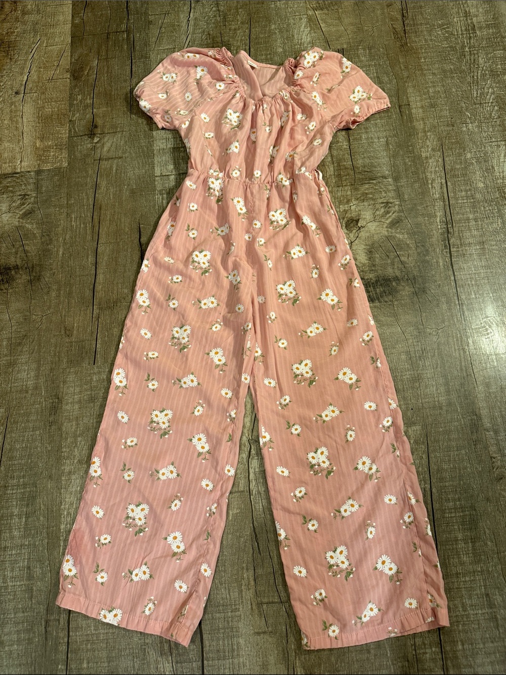 5/$15 SHEIN Pink Daisy Off-Shoulder Romper size 10Y